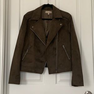 Olive Green Faux Suede Moto Jacket, XL, New!